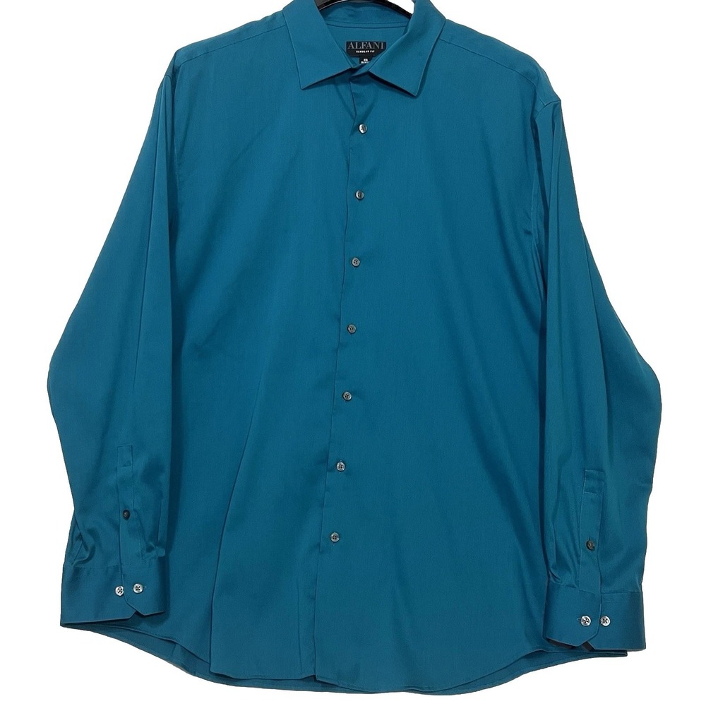 Alfani Button Long Sleeve Dress Shirt Jade Men 2XL 18-18.5 36-37 Regular Fit